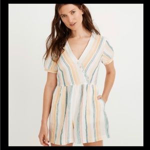 Madewell Linen Button-Wtap Striped Short Sleeve Romper size 0